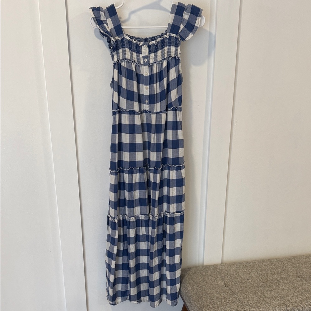 Old Navy Blue and White Checkered Maxi Dress